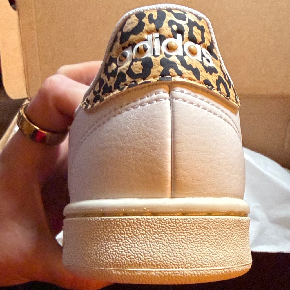 Adidas Advantage Women's Sneakers White with Leopard Heel Accent